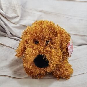 Silky Brown Puppy Dog Plush Stuffed Animal Bone Bow Floppy Golden Bear Co 10"